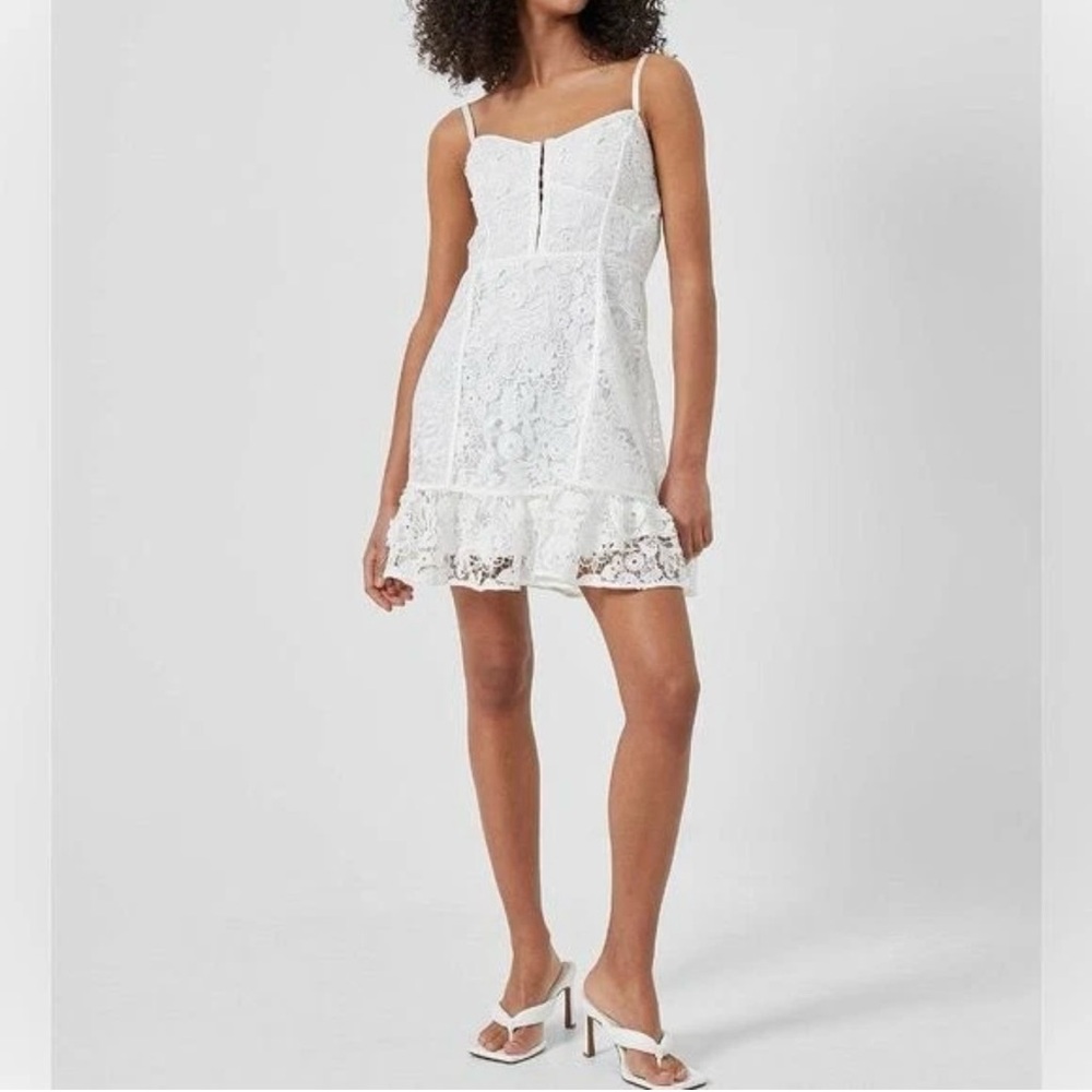 French Connection Summer White Binadari Cabello Lace Strap Dress.
